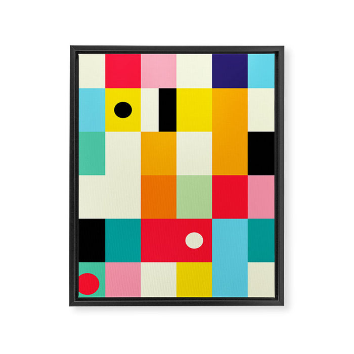 Geometric Bauhaus Pattern | Retro Arcade Video Game | Abstract Shapes Framed Canvas Print Gallery Image 1