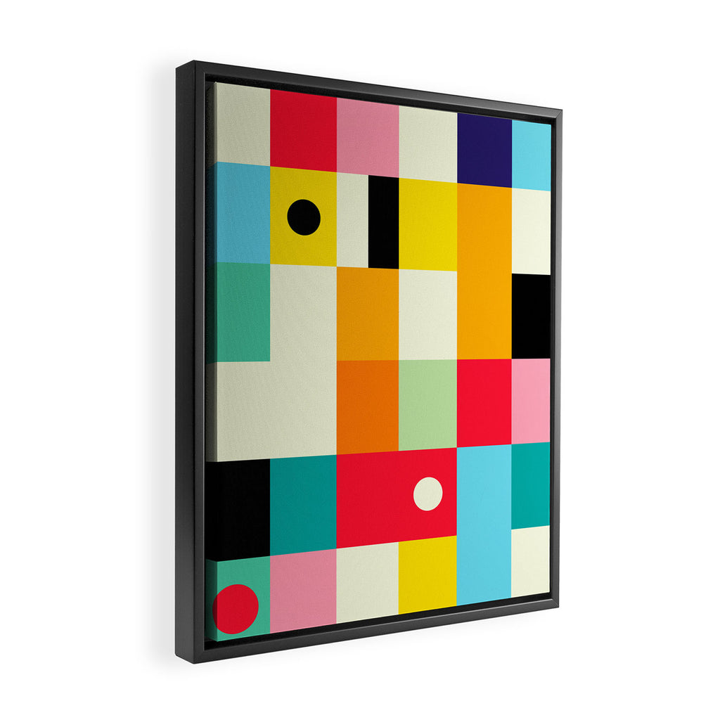 Geometric Bauhaus Pattern | Retro Arcade Video Game | Abstract Shapes Framed Canvas Print Gallery Image 2