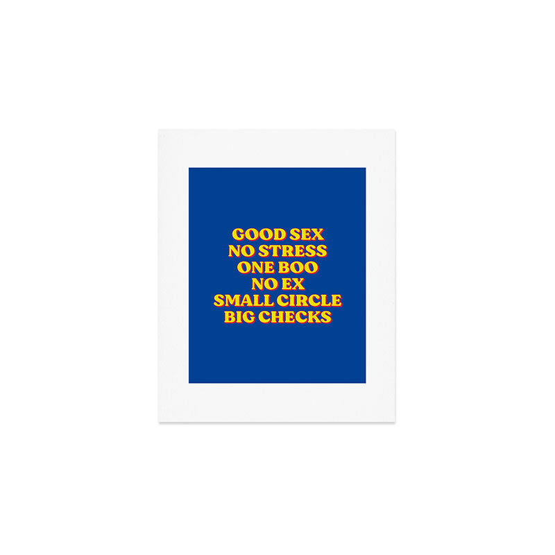 Good Sex, No Stress, One Boo, No Ex, Small Circle, Big Checks Art Print Gallery Image 1