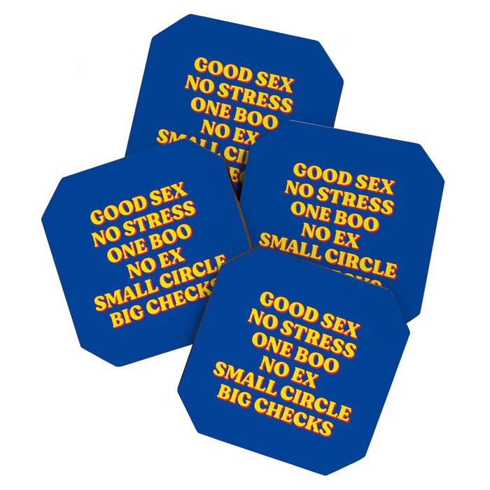 Good Sex, No Stress, One Boo, No Ex, Small Circle, Big Checks Coaster Gallery Image 1