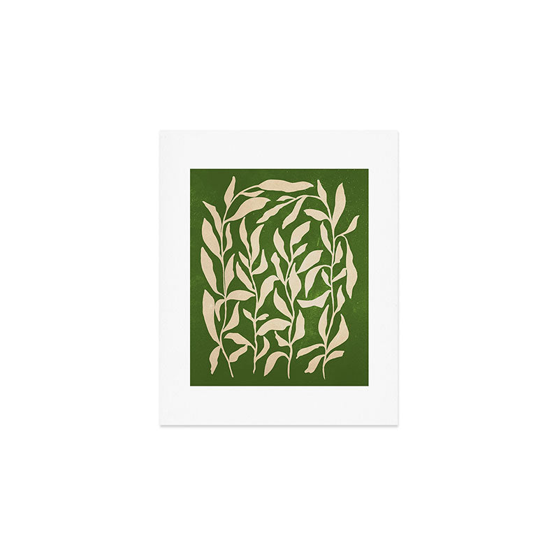 Olive Green Leaves: Mid Century Edition Art Print Gallery Image 1