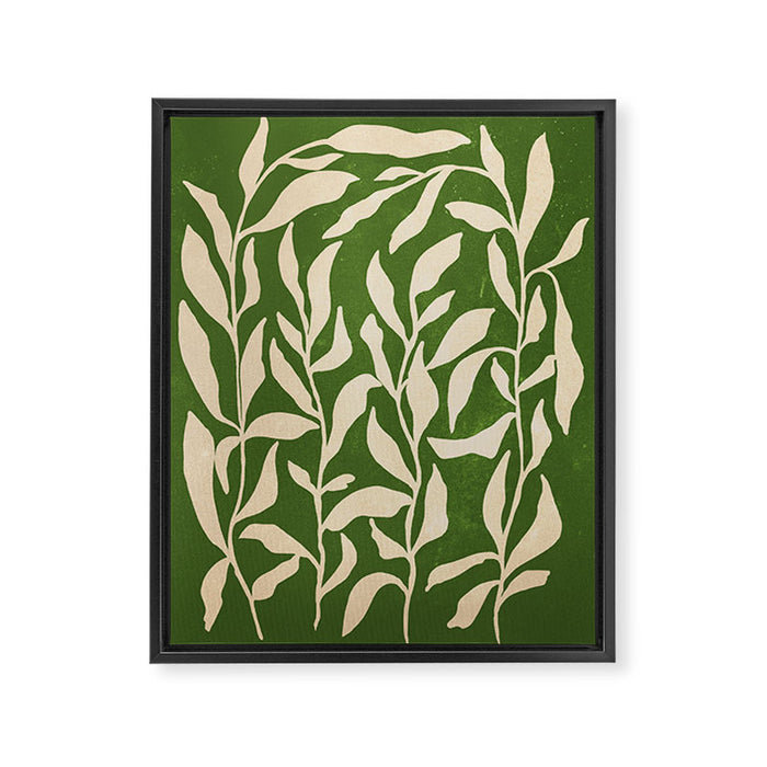 Olive Green Leaves: Mid Century Edition Framed Canvas Print Gallery Image 1
