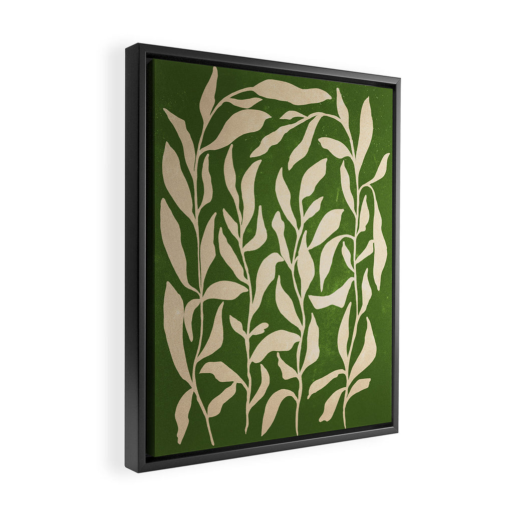 Olive Green Leaves: Mid Century Edition Framed Canvas Print Gallery Image 2