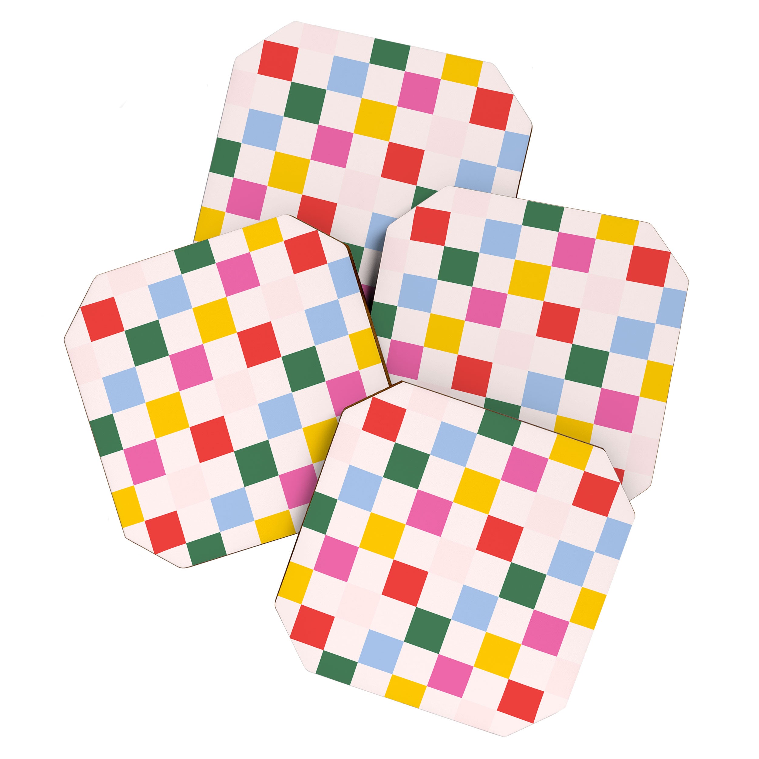 Retro Bauhaus Pattern | Abstract Shapes | Geometric Checks Coaster Gallery Image 1