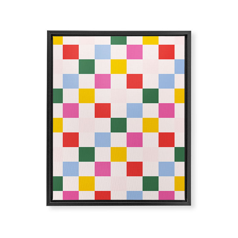 Retro Bauhaus Pattern | Abstract Shapes | Geometric Checks Framed Canvas Print Gallery Image 6