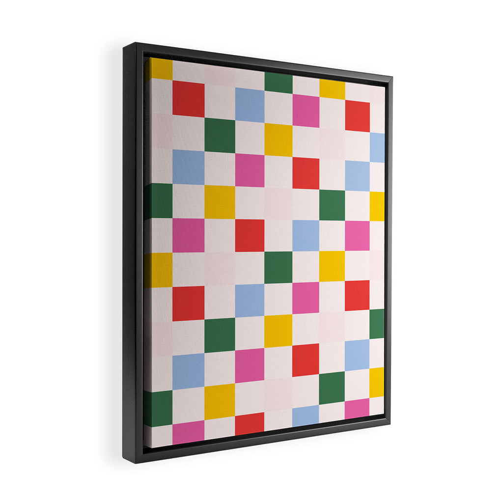 Retro Bauhaus Pattern | Abstract Shapes | Geometric Checks Framed Canvas Print Gallery Image 2