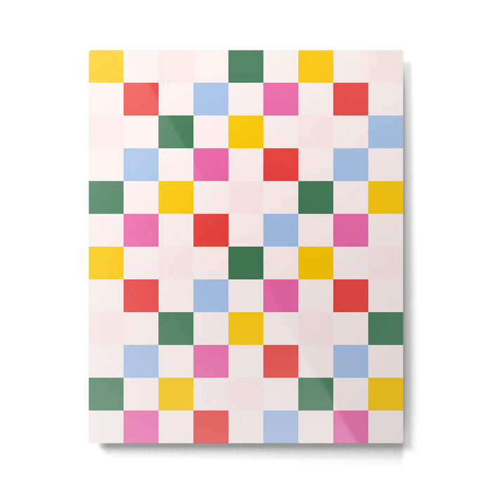 Retro Bauhaus Pattern | Abstract Shapes | Geometric Checks Metal Print Gallery Image 1
