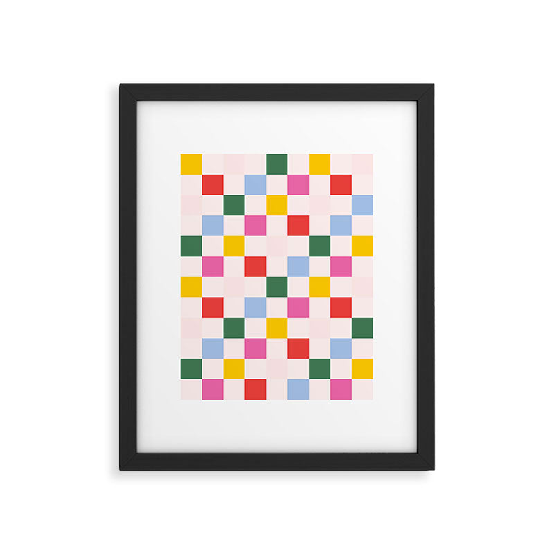 Retro Bauhaus Pattern | Abstract Shapes | Geometric Checks Framed Art Print Gallery Image 5