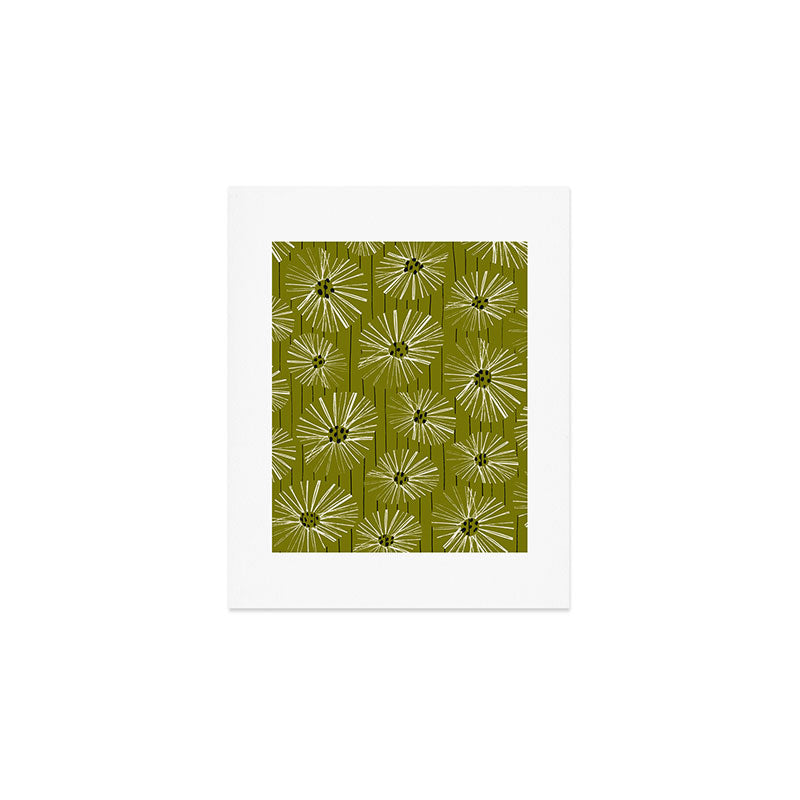 Retro Daisies: Musk Green Edition Art Print Gallery Image 1