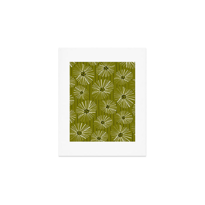 Retro Daisies: Musk Green Edition Art Print Gallery Image 1