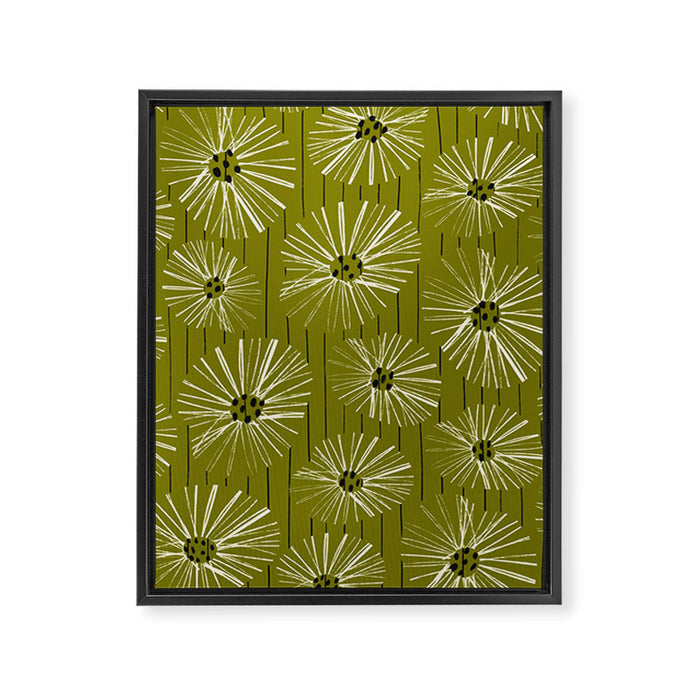 Retro Daisies: Musk Green Edition Framed Canvas Print Gallery Image 1