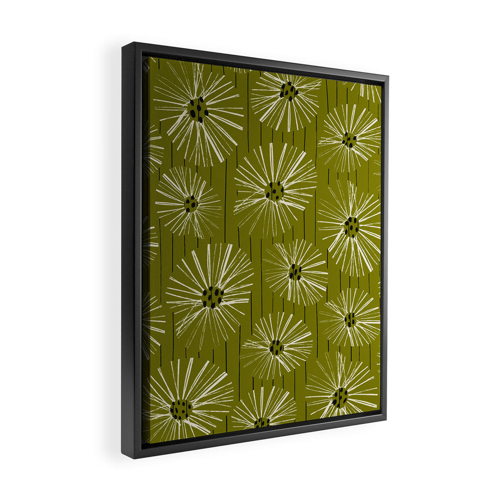 Retro Daisies: Musk Green Edition Framed Canvas Print Gallery Image 2