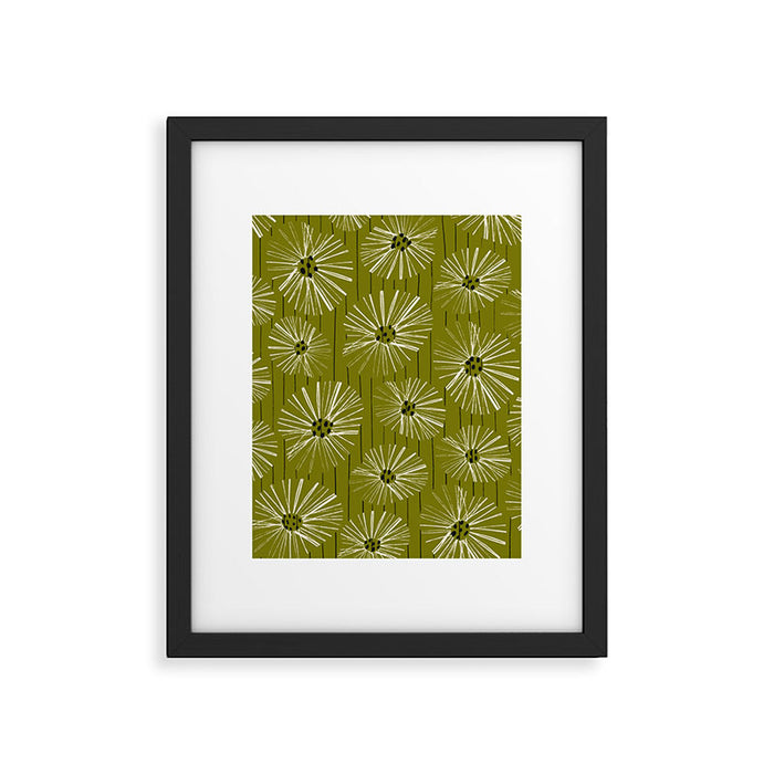 Retro Daisies: Musk Green Edition Framed Art Print Gallery Image 1