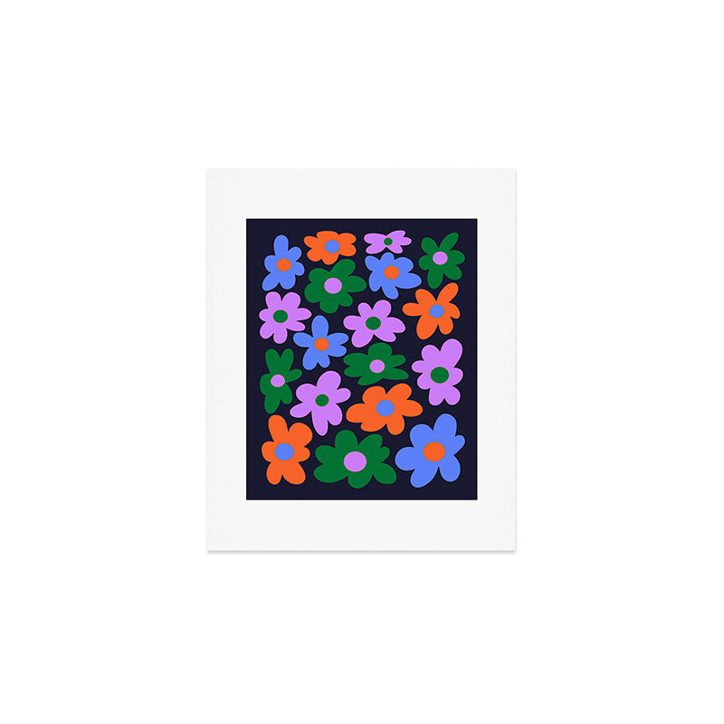 Retro Flowers: Midnight Black Edition Art Print Gallery Image 1