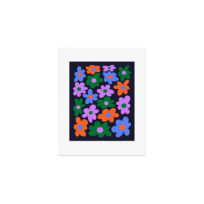Retro Flowers: Midnight Black Edition Art Print Gallery Image 1