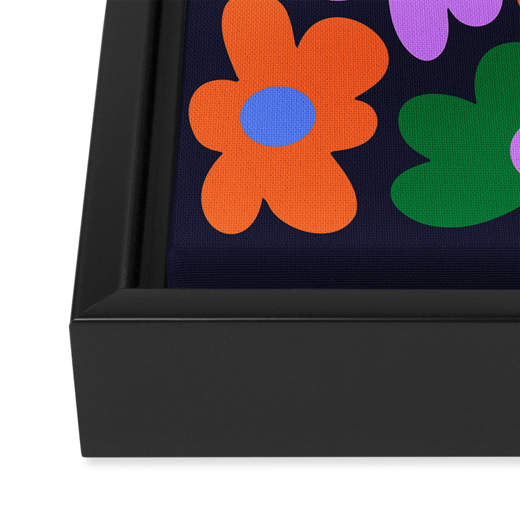 Retro Flowers: Midnight Black Edition Framed Canvas Print Gallery Image 3