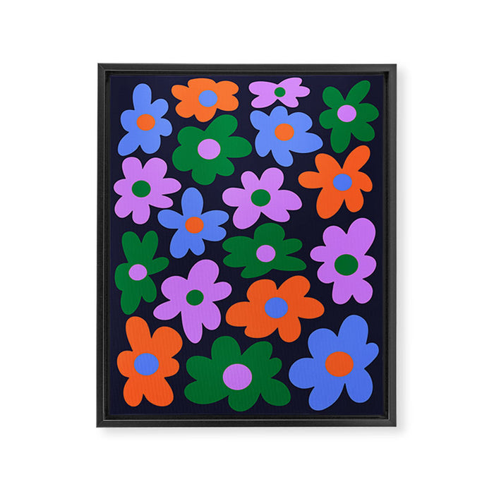 Retro Flowers: Midnight Black Edition Framed Canvas Print Gallery Image 1