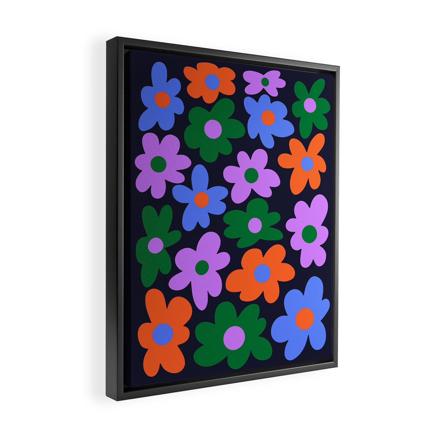 Retro Flowers: Midnight Black Edition Framed Canvas Print Gallery Image 2