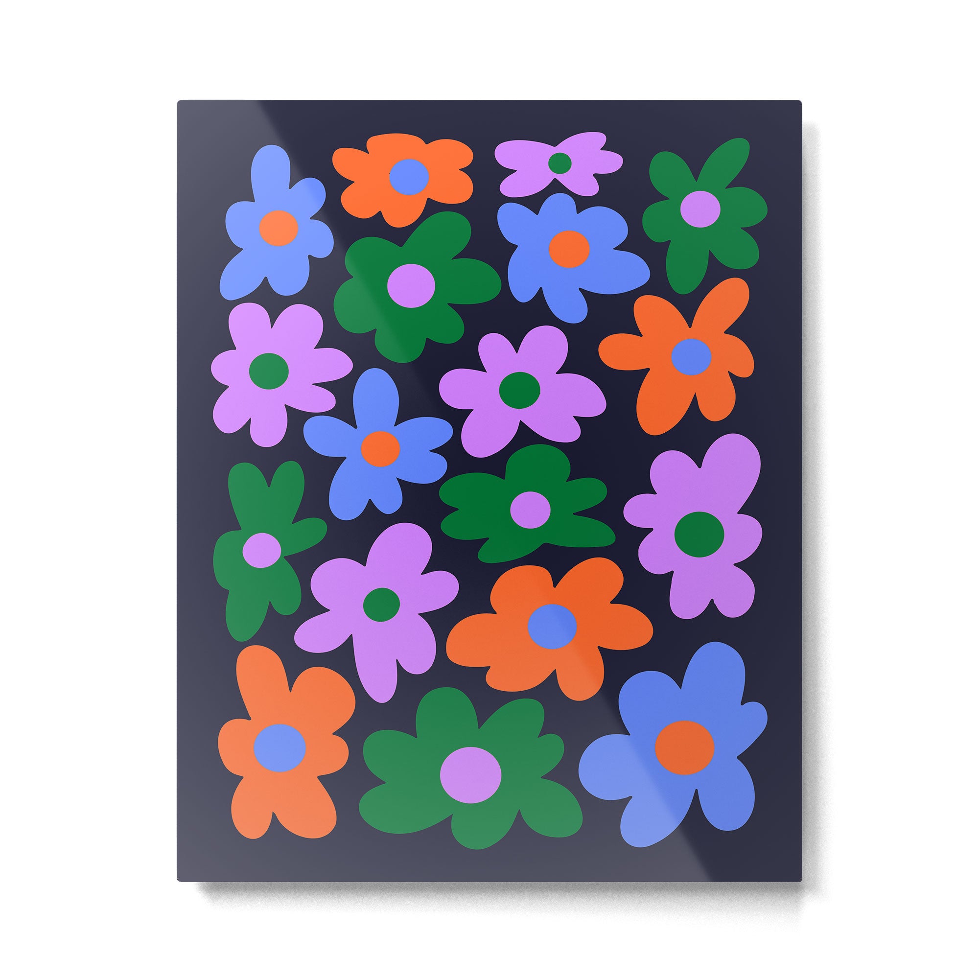 Retro Flowers: Midnight Black Edition Metal Print Gallery Image 4