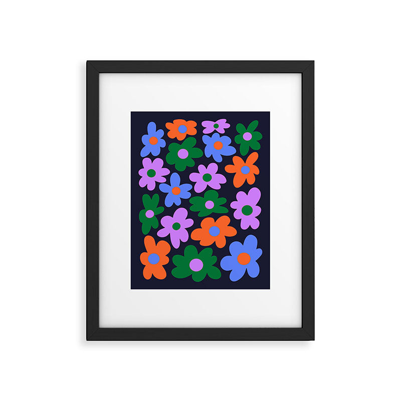 Retro Flowers: Midnight Black Edition Framed Art Print Gallery Image 5