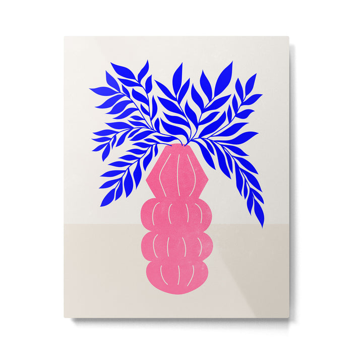 Ruby Pink Vase & Electric Leaves: Vases & Stuff 01 Metal Print Gallery Image 1