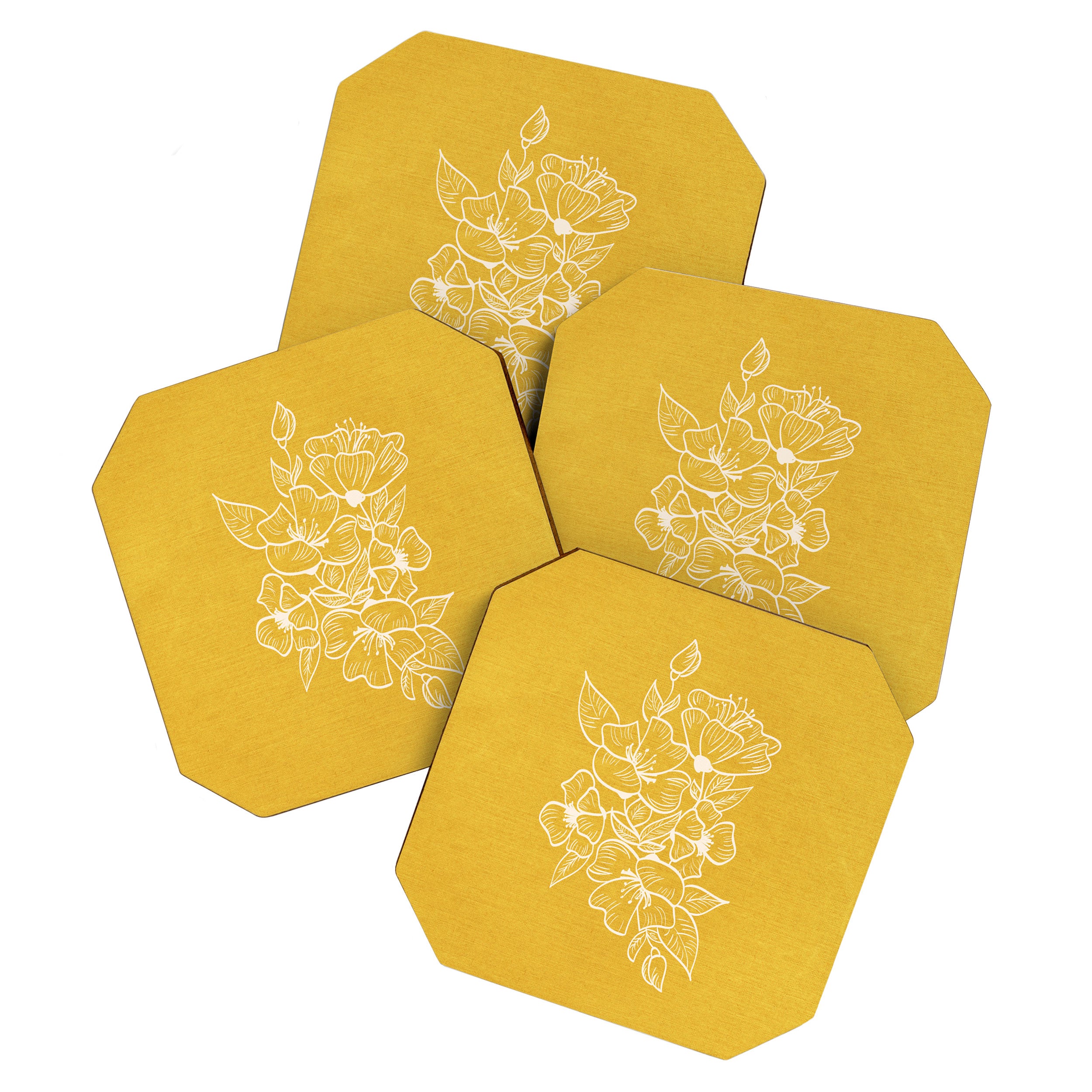 Scandinavian Brushed Gold Floral Ornament | Tropical Line Art Coaster Gallery Image 1