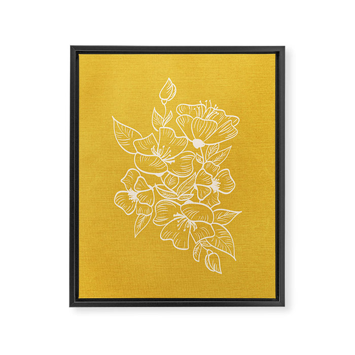 Scandinavian Brushed Gold Floral Ornament | Tropical Line Art Framed Canvas Print Gallery Image 1