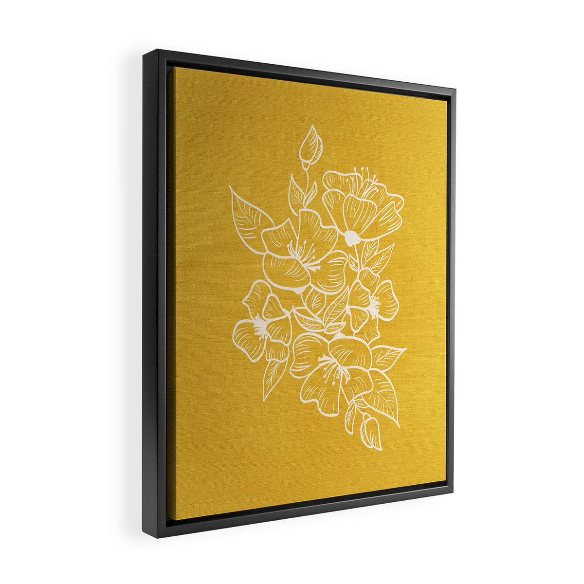 Scandinavian Brushed Gold Floral Ornament | Tropical Line Art Framed Canvas Print Gallery Image 2