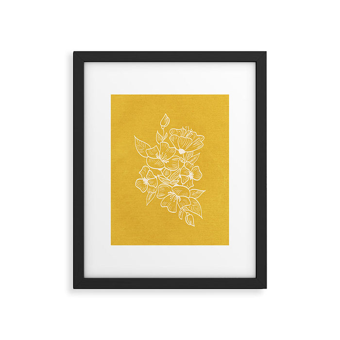 Scandinavian Brushed Gold Floral Ornament | Tropical Line Art Framed Art Print Gallery Image 1