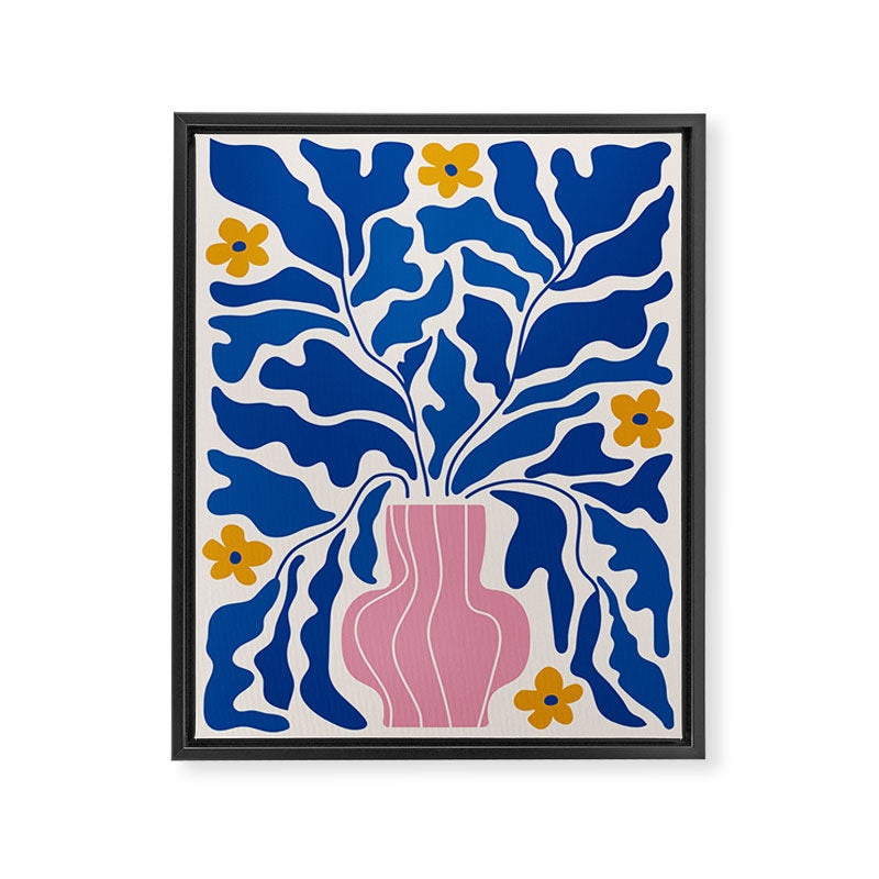 Summer Bloom: Electric Blue Leaves & Golden Poppies Framed Canvas Print Gallery Image 6