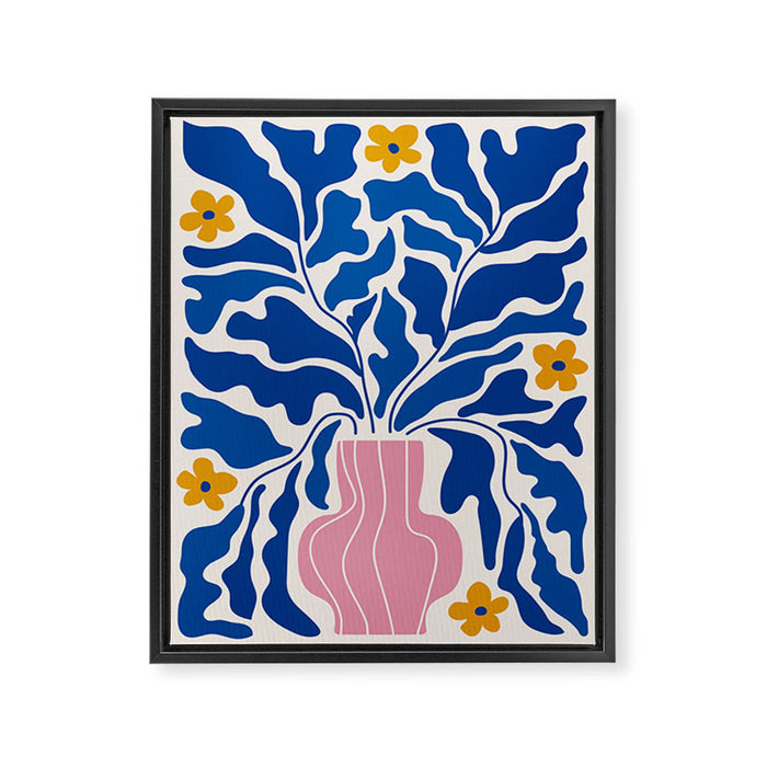 Summer Bloom: Electric Blue Leaves & Golden Poppies Framed Canvas Print Gallery Image 1