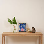 Summer Bloom: Electric Blue Leaves & Golden Poppies Framed Canvas Print Gallery Image 4