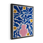 Summer Bloom: Electric Blue Leaves & Golden Poppies Framed Canvas Print Gallery Image 2
