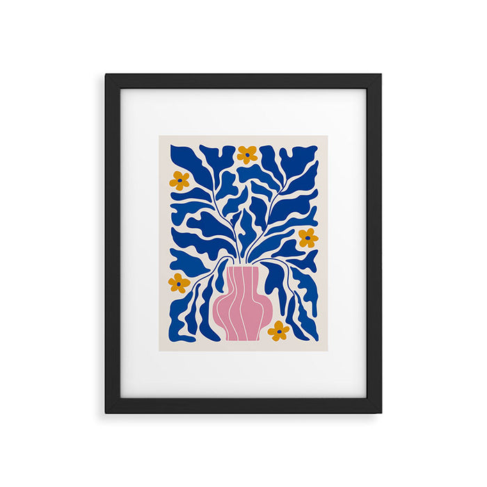 Summer Bloom: Electric Blue Leaves & Golden Poppies Framed Art Print Gallery Image 1