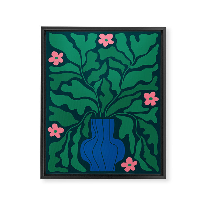Summer Bloom: Pine Green Leaves & Pink Poppies Framed Canvas Print Gallery Image 6