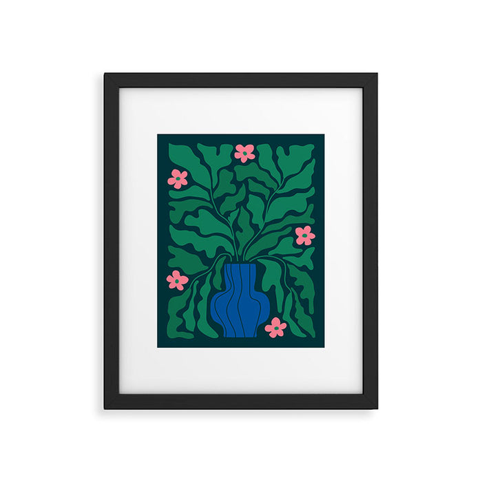 Summer Bloom: Pine Green Leaves & Pink Poppies Framed Art Print Gallery Image 1