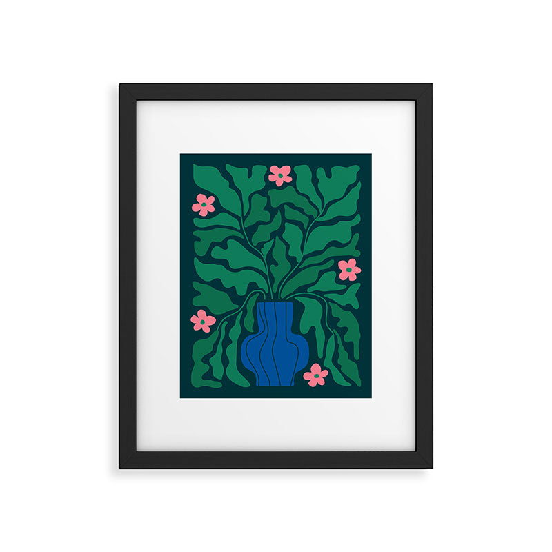 Summer Bloom: Pine Green Leaves & Pink Poppies Framed Art Print Gallery Image 5