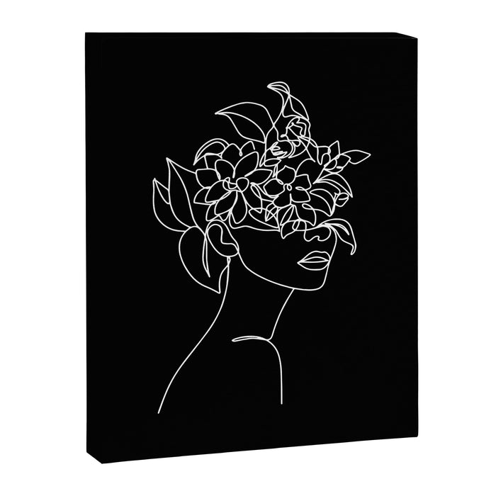 The Girl with the Flowers: Black & White Edition Canvas Print Gallery Image 1