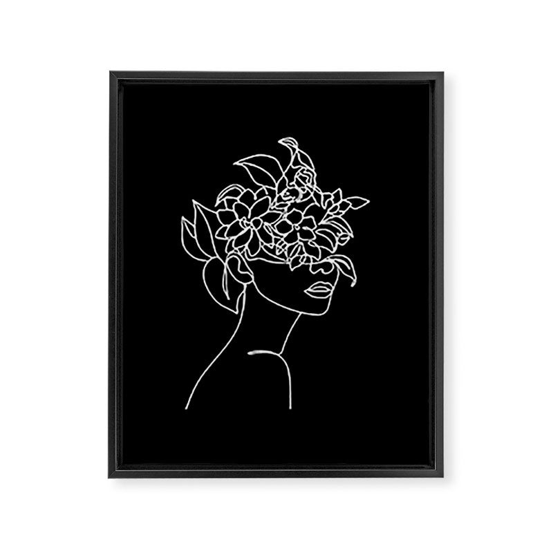 The Girl with the Flowers: Black & White Edition Framed Canvas Print Gallery Image 6