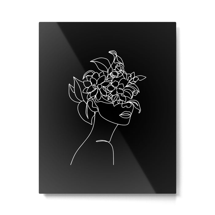 The Girl with the Flowers: Black & White Edition Metal Print Gallery Image 1