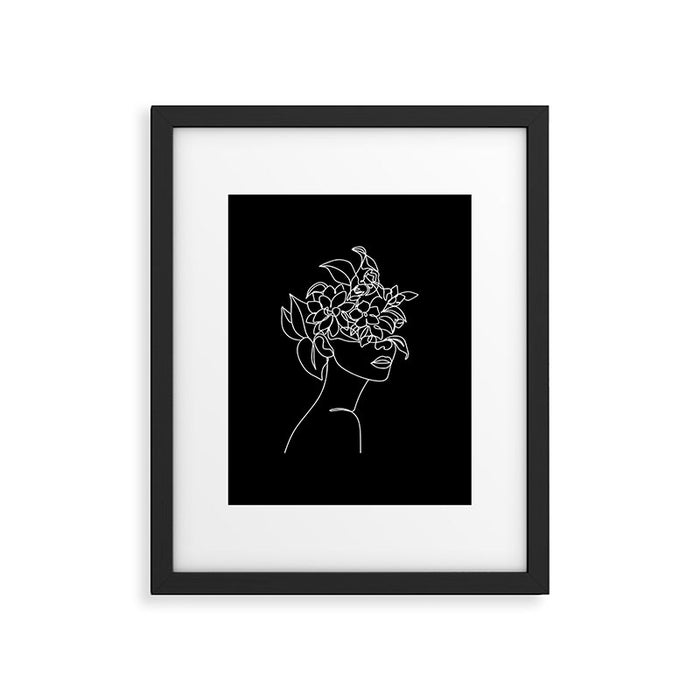 The Girl with the Flowers: Black & White Edition Framed Art Print Gallery Image 1