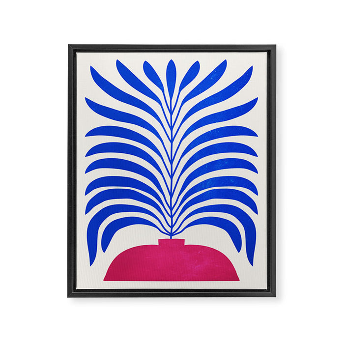 THE VASE 01: Cerise & Persian Blue Leaves Framed Canvas Print Gallery Image 1