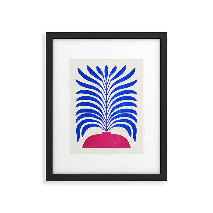 THE VASE 01: Cerise & Persian Blue Leaves Framed Art Print Gallery Image 1