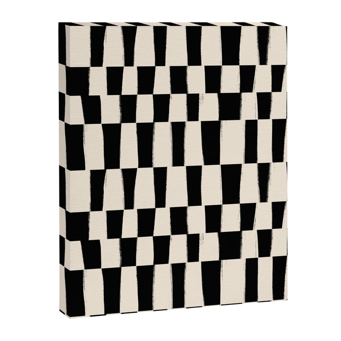 Wave Checks: Noir Black Handpainted Pattern Canvas Print Gallery Image 1
