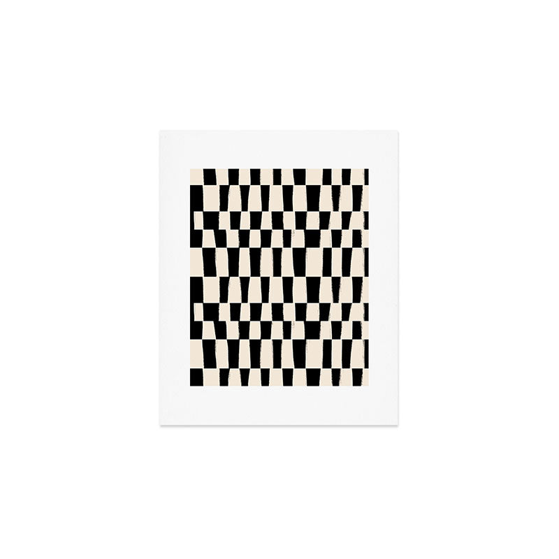 Wave Checks: Noir Black Handpainted Pattern Art Print Gallery Image 1
