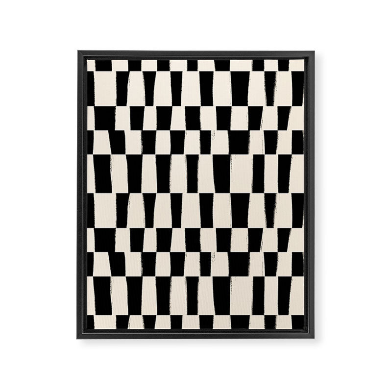 Wave Checks: Noir Black Handpainted Pattern Framed Canvas Print Gallery Image 6
