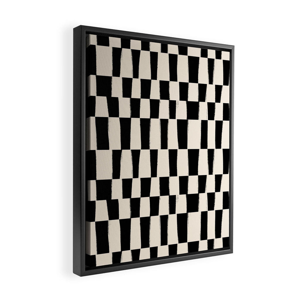 Wave Checks: Noir Black Handpainted Pattern Framed Canvas Print Gallery Image 2