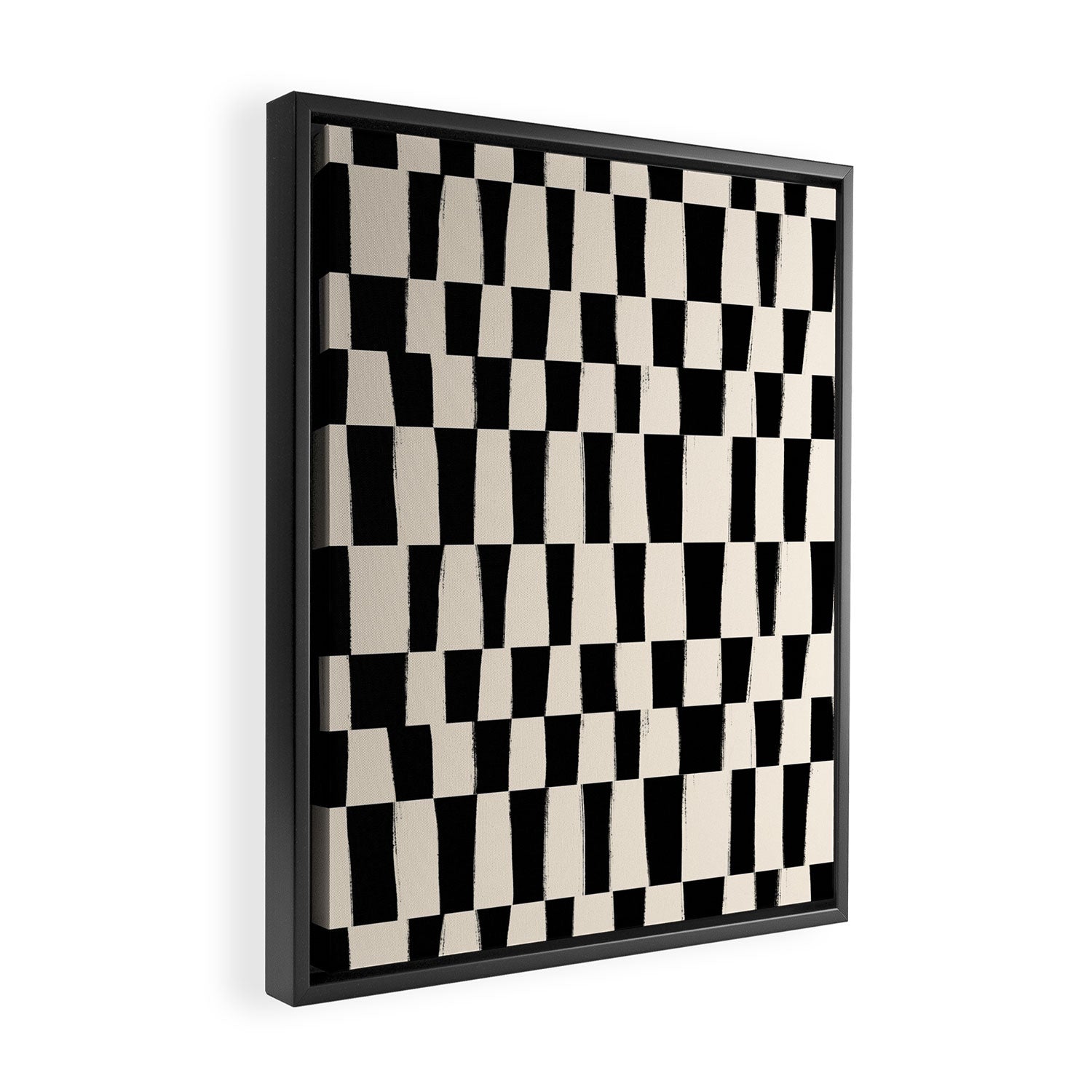 Wave Checks: Noir Black Handpainted Pattern Framed Canvas Print Gallery Image 2