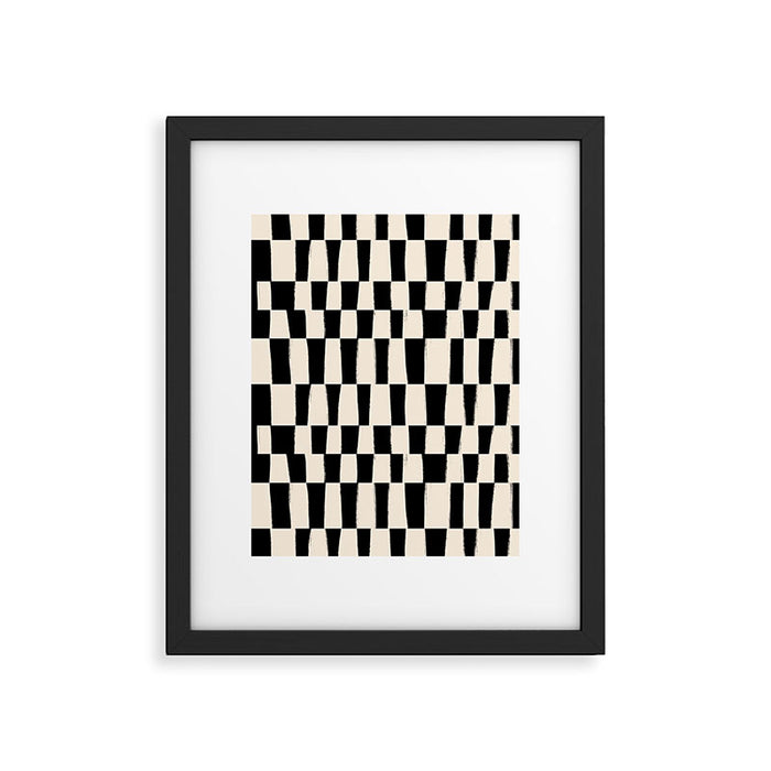 Wave Checks: Noir Black Handpainted Pattern Framed Art Print Gallery Image 1