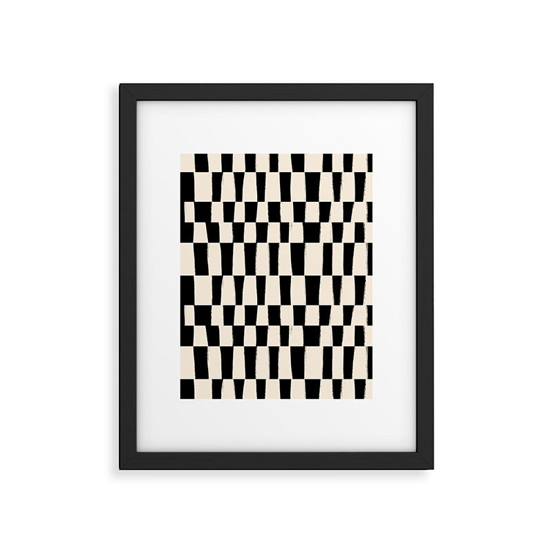 Wave Checks: Noir Black Handpainted Pattern Framed Art Print Gallery Image 4